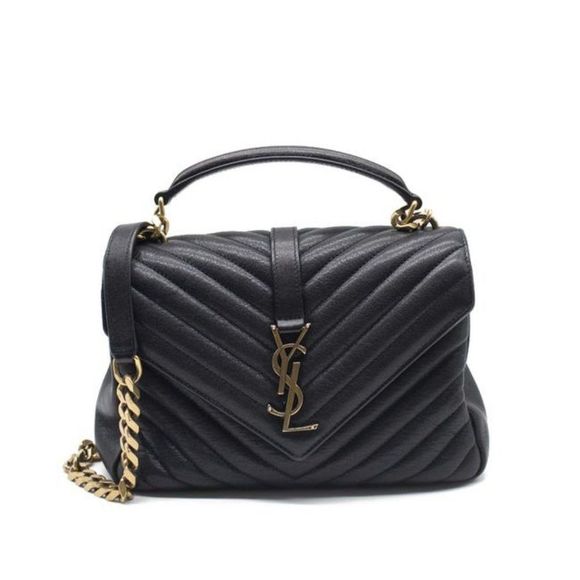 Saint Laurent Matelasse Monogram Medium College Black Leather Shoulder Bag YSL - Picture 1 of 12